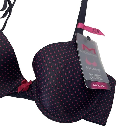 MAIDENFORM Women Demi Coverage T-Shirt Bra SIZE 32B BLACK-PINK Polka dot- NWT - Picture 5 of 13